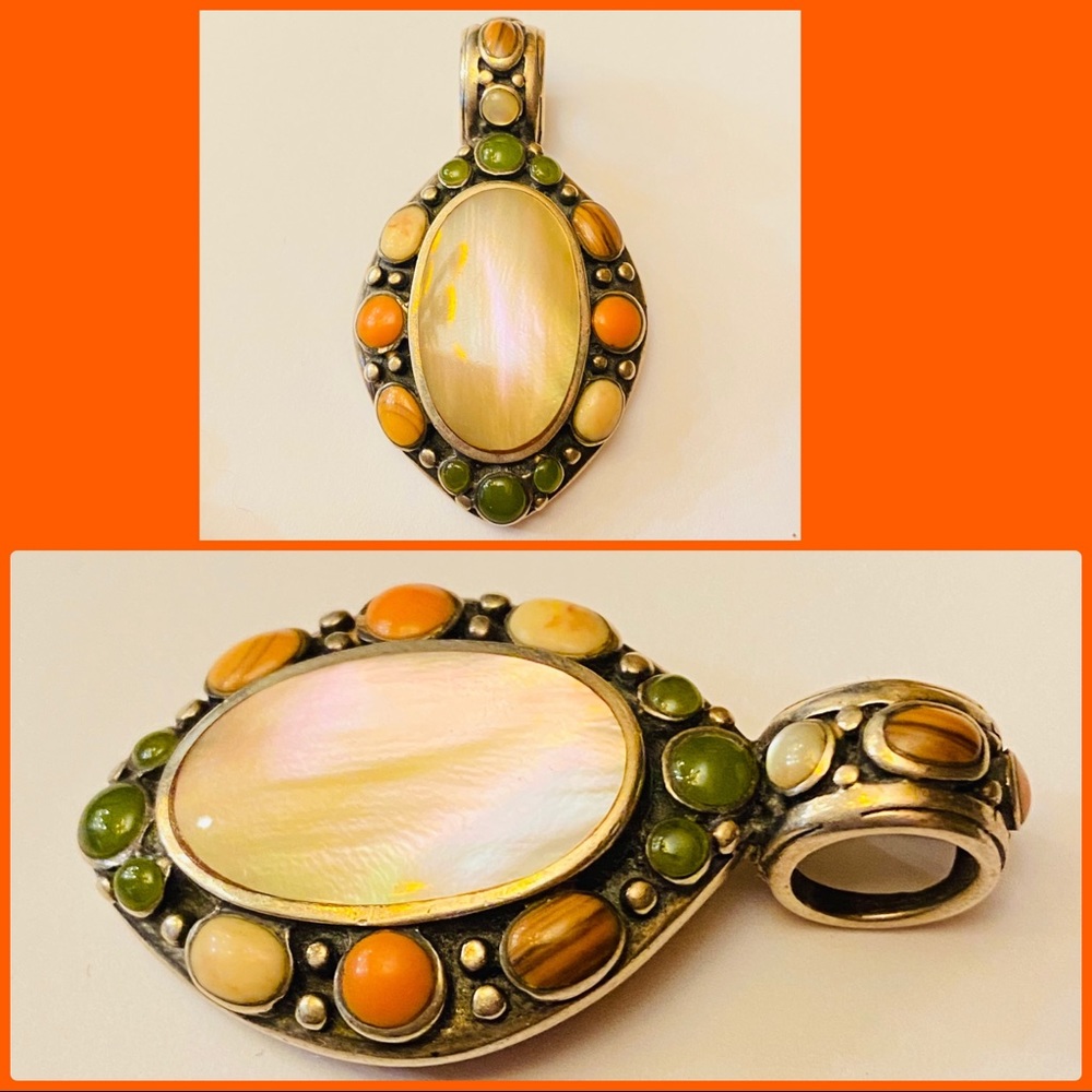 Sterling Silver 925 Multicolor Gem Stone Pendant - image 1